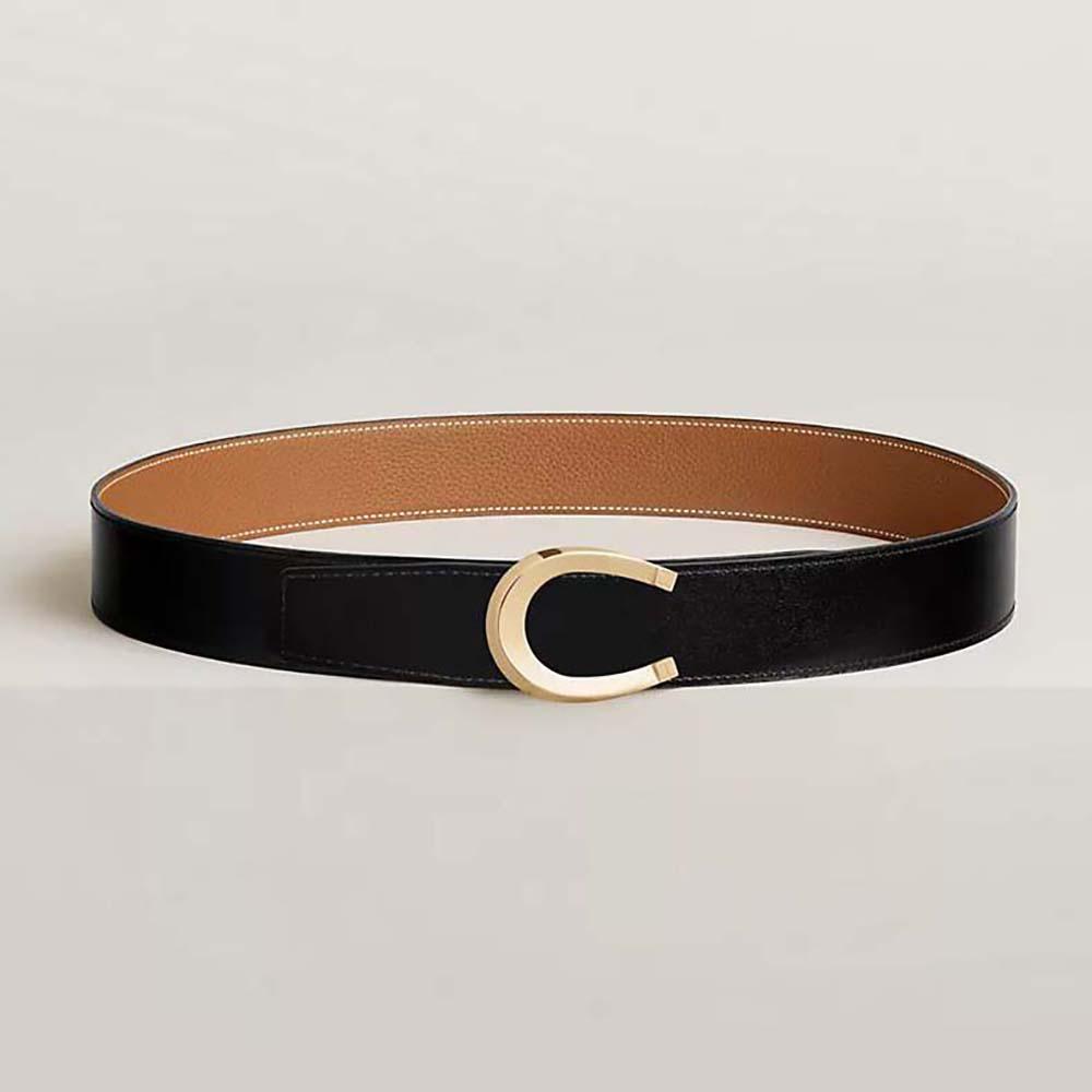 Hermes Men Luck Belt Buckle &amp; Reversible Leather Strap 38 mm-BrownGold